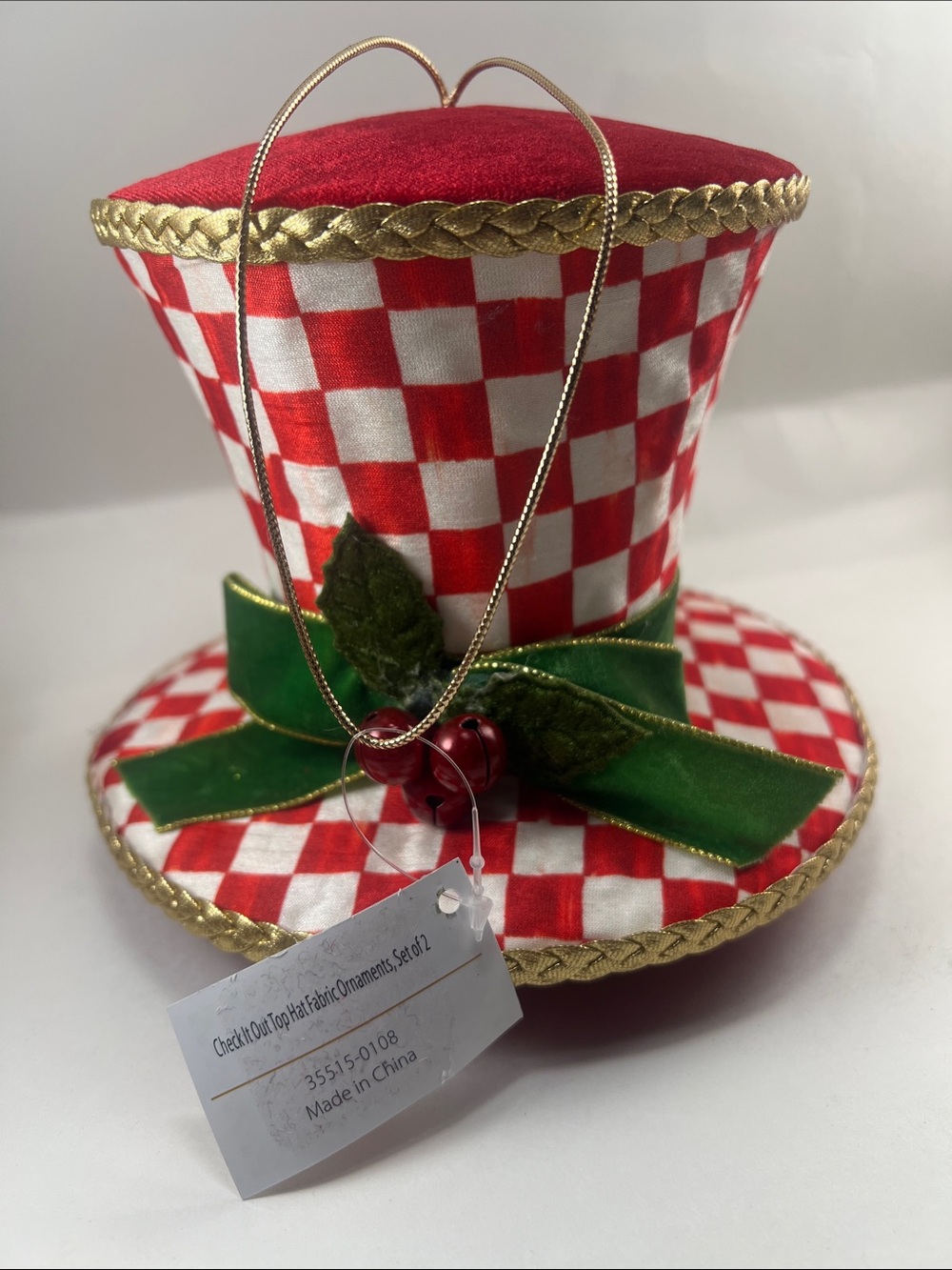 Mackenzie-Childs Red & White Check Holiday Hat Accent